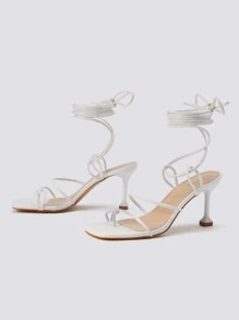 Minimalist Tie Leg Thong Sandals - أبيض - مشاهدة 4