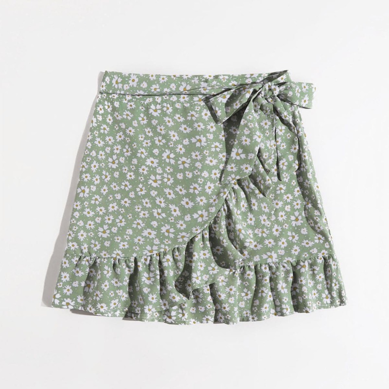

Ditsy Flower Wrap Skirt, Green