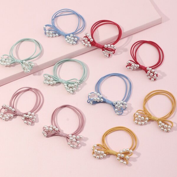 

10pcs Toddler Girls Faux Pearl Hair Tie, Multicolor