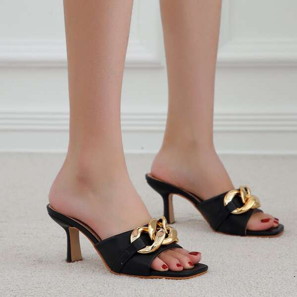 

Chain Decor Sandal Mules, Black