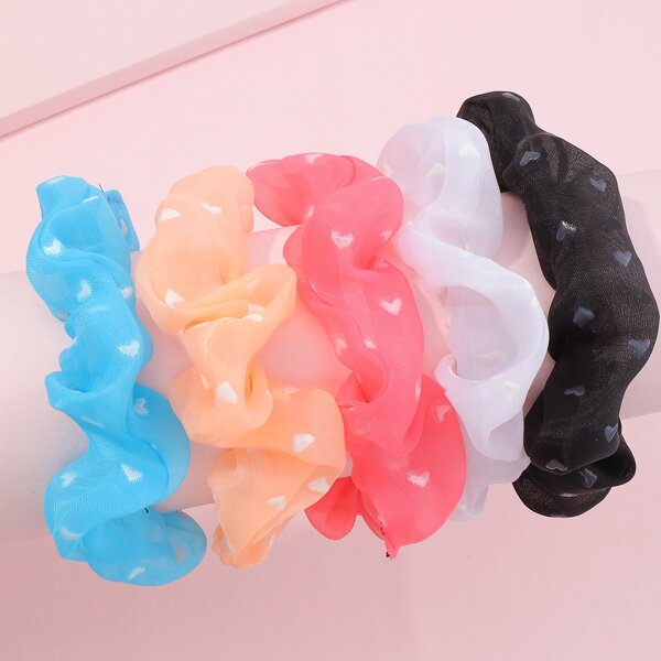 

5pcs Toddler Girls Heart Print Scrunchie, Multicolor