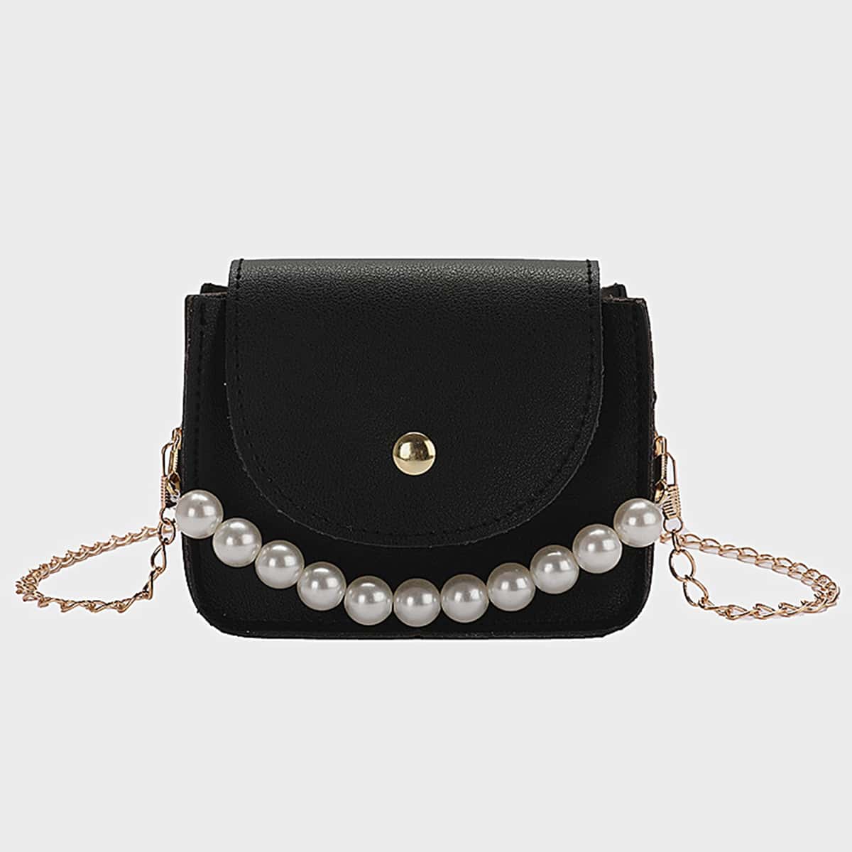 

Faux Pearl Handle Mini Satchel Bag, Black