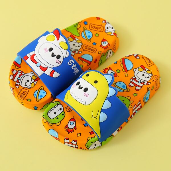 

Toddler Boys Cartoon Graphic Slides, Orange