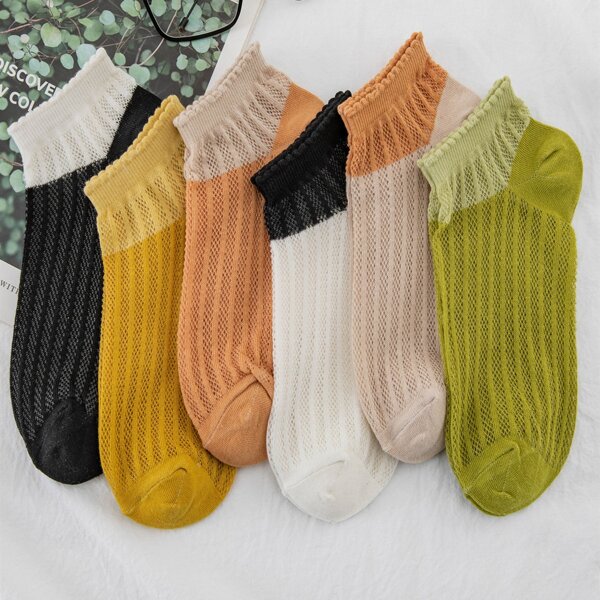 

6pairs Color Block Ankle Socks, Multicolor