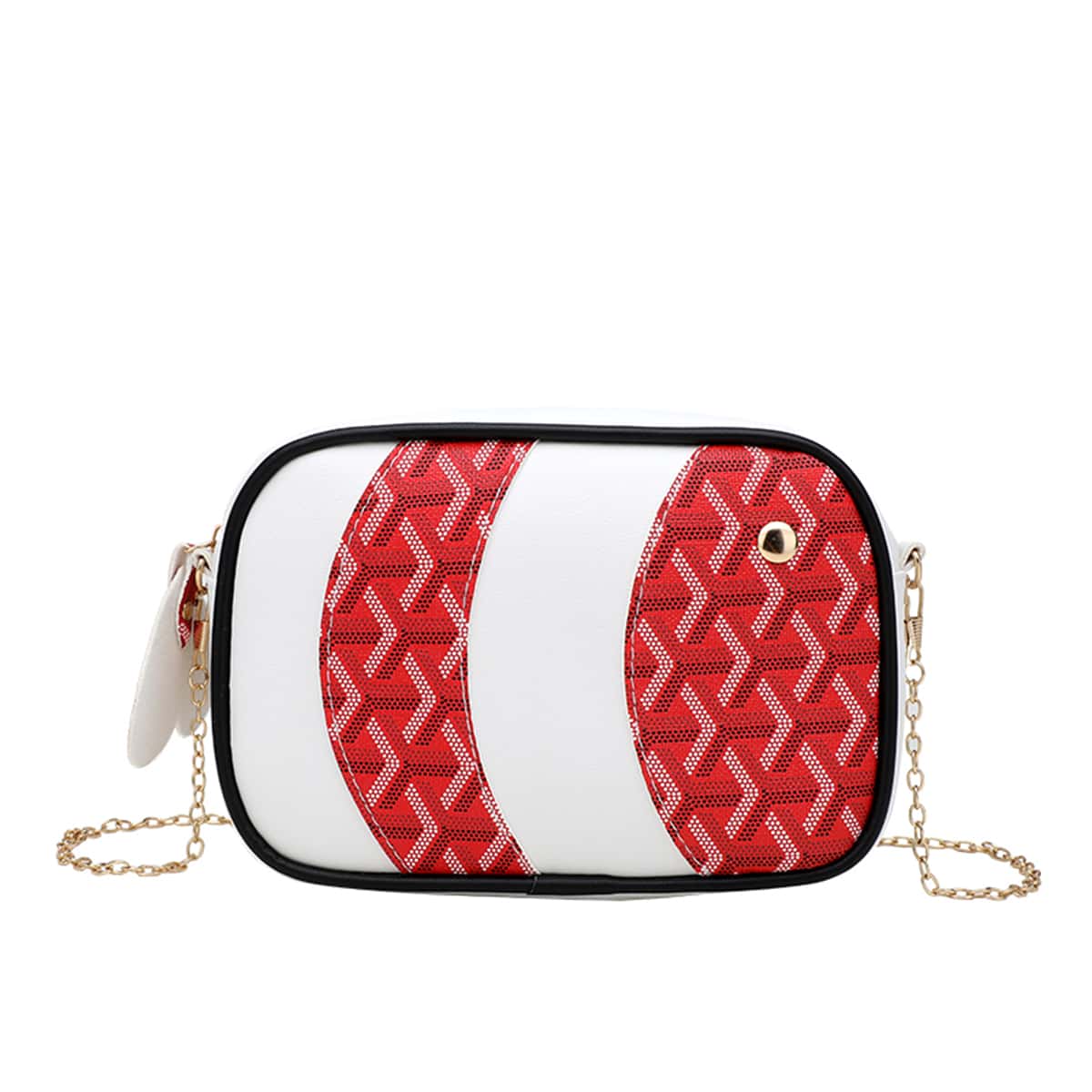 

Colorblock Chain Crossbody Bag, Red and white