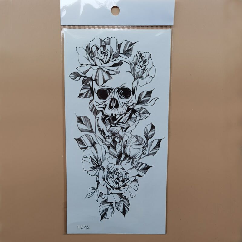 

Skeleton & Floral Tattoo Sticker, Black