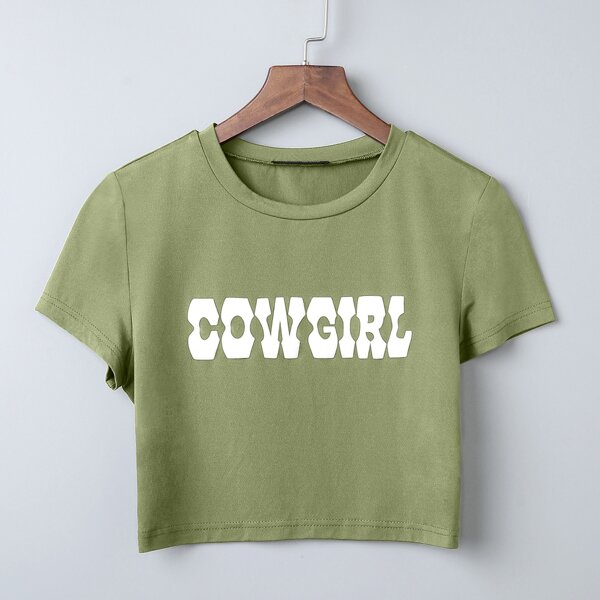 

Letter Graphic Crop Tee, Olive green