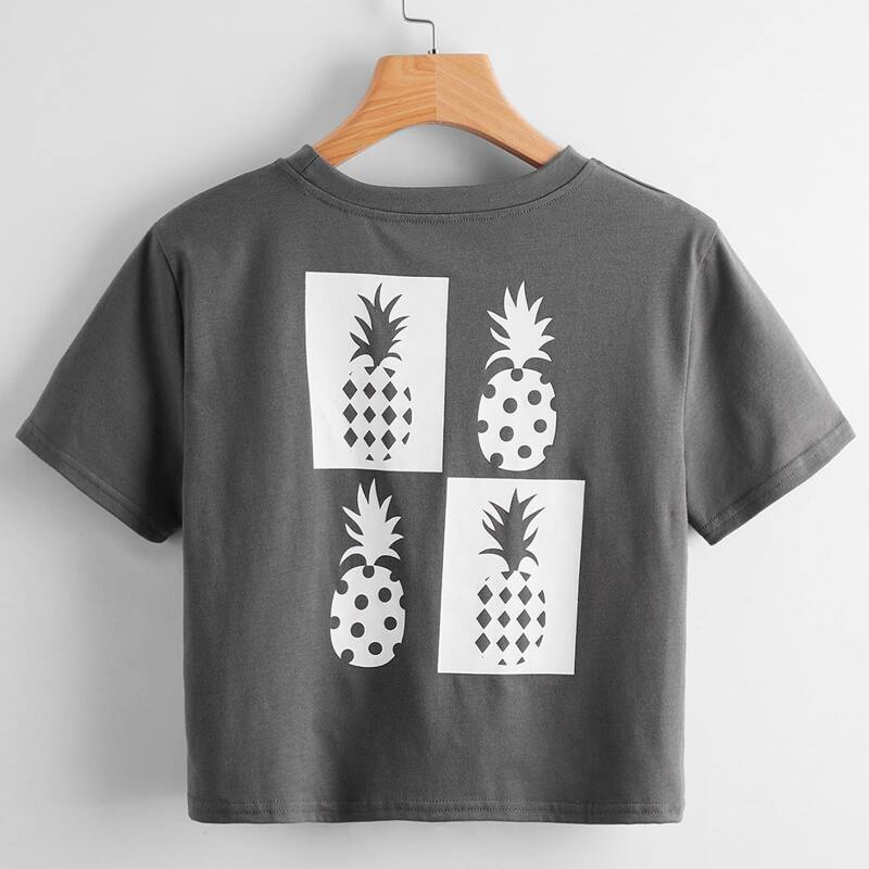 

Pineapple Print Back Crop Tee, Dark grey