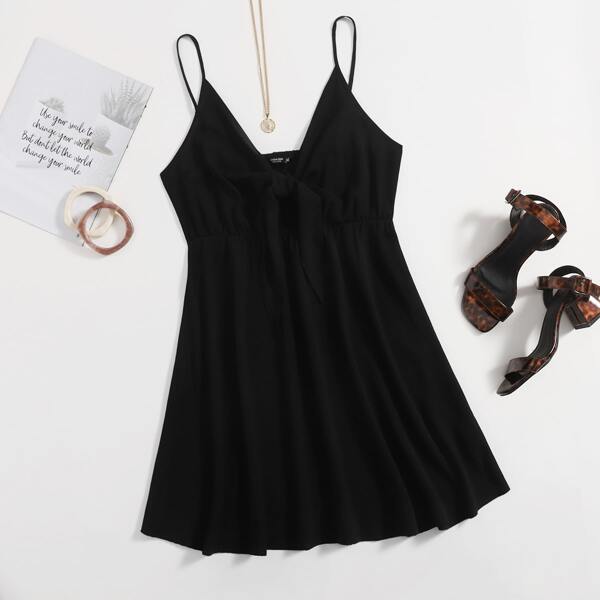 

Plus Tie Front Cami Dress, Black