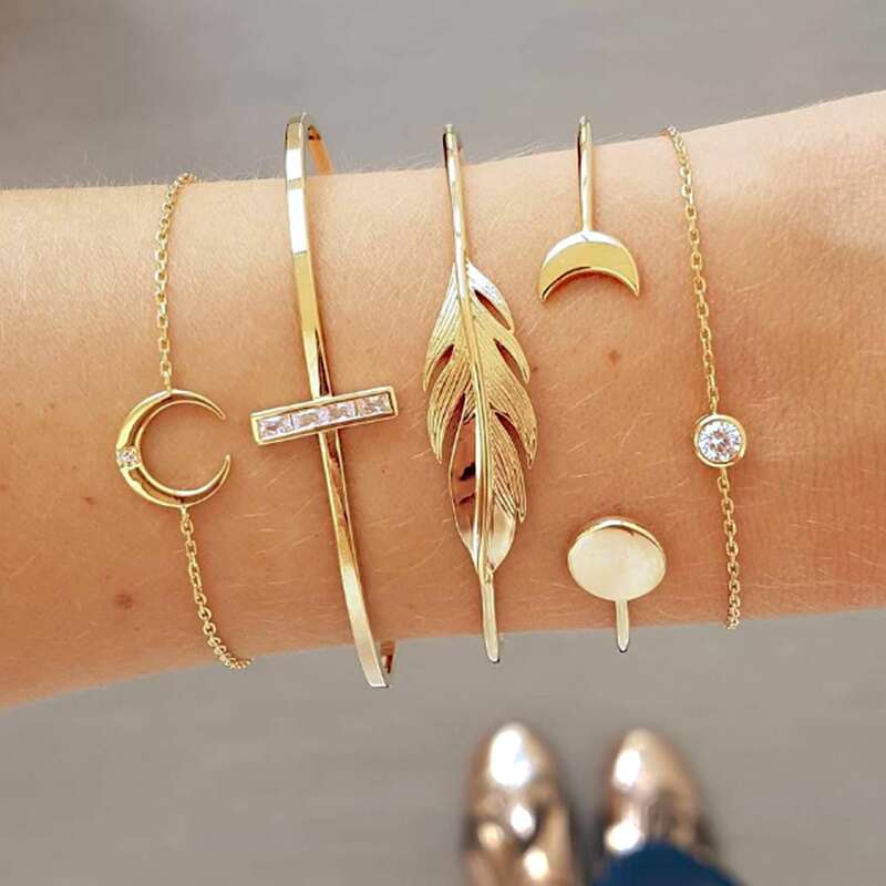 

5pcs Rhinestone Decor Bracelet, Gold