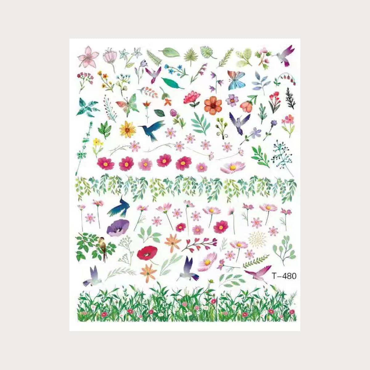 

1sheet Floral Nail Art Sticker, Green