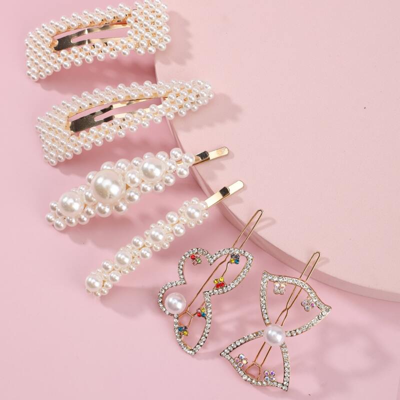 

6pcs Faux Pearl Hair Clip, Gold