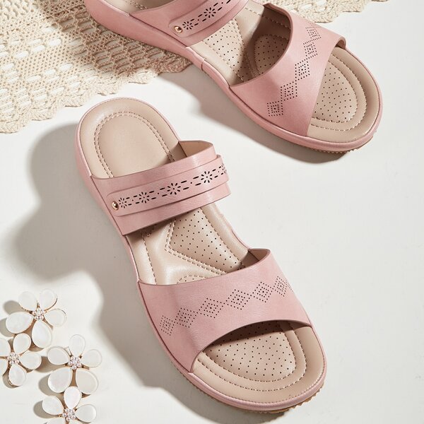 

Minimalist Hollow Out Flatform Sandals, Dusty pink