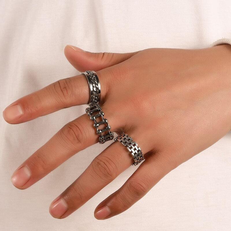 

Guys 3pcs Chain Ring Set, Antique silver
