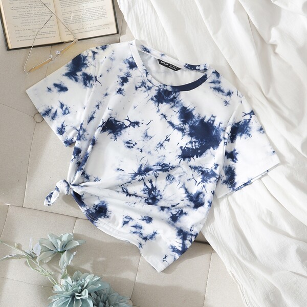 

Tie Dye Round Neck Tee, Blue and white