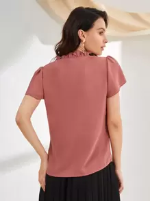 Mulvari Tie Neck Puff Sleeve Blouse - Redwood - View 2