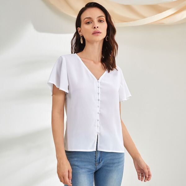 

Solid Butterfly Sleeve Blouse, White