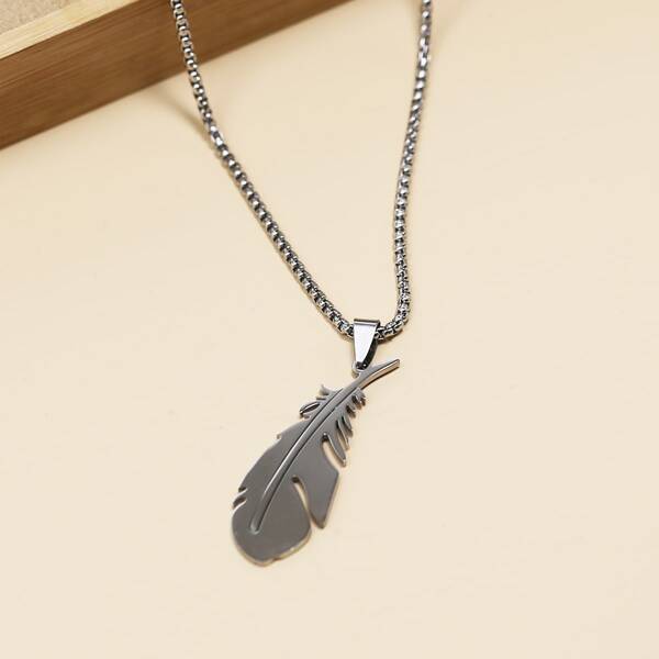 

Men Feather Charm Necklace, Silver