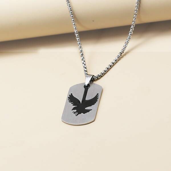 

Men Wild Goose Pattern Geometric Charm Necklace, Silver