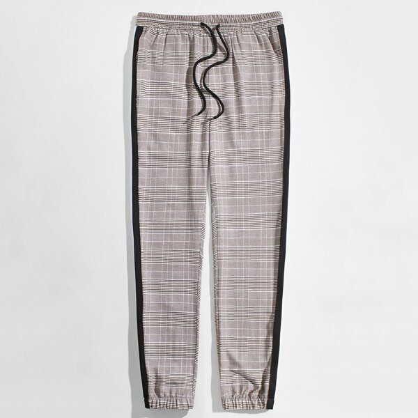 

Men Contrast Striped Side Plaid Pants, Multicolor