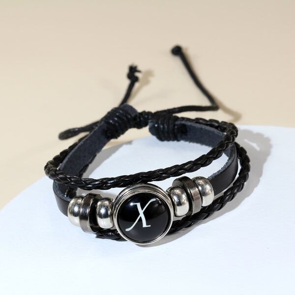 

Men Letter Graphic Round Decor Layered Bracelet, Black