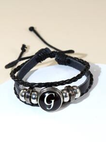 Những người đàn ông thời trang và phổ biến Chữ đồ họa vòng trang trí vòng đeo tay nhiều lớp PU để làm quà tặng trang sức và cho một vẻ ngoài sành điệu - màu đen - Xem 1