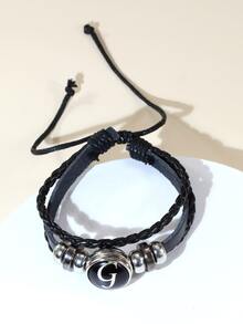 Những người đàn ông thời trang và phổ biến Chữ đồ họa vòng trang trí vòng đeo tay nhiều lớp PU để làm quà tặng trang sức và cho một vẻ ngoài sành điệu - màu đen - Xem 2