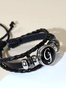 Những người đàn ông thời trang và phổ biến Chữ đồ họa vòng trang trí vòng đeo tay nhiều lớp PU để làm quà tặng trang sức và cho một vẻ ngoài sành điệu - màu đen - Xem 3