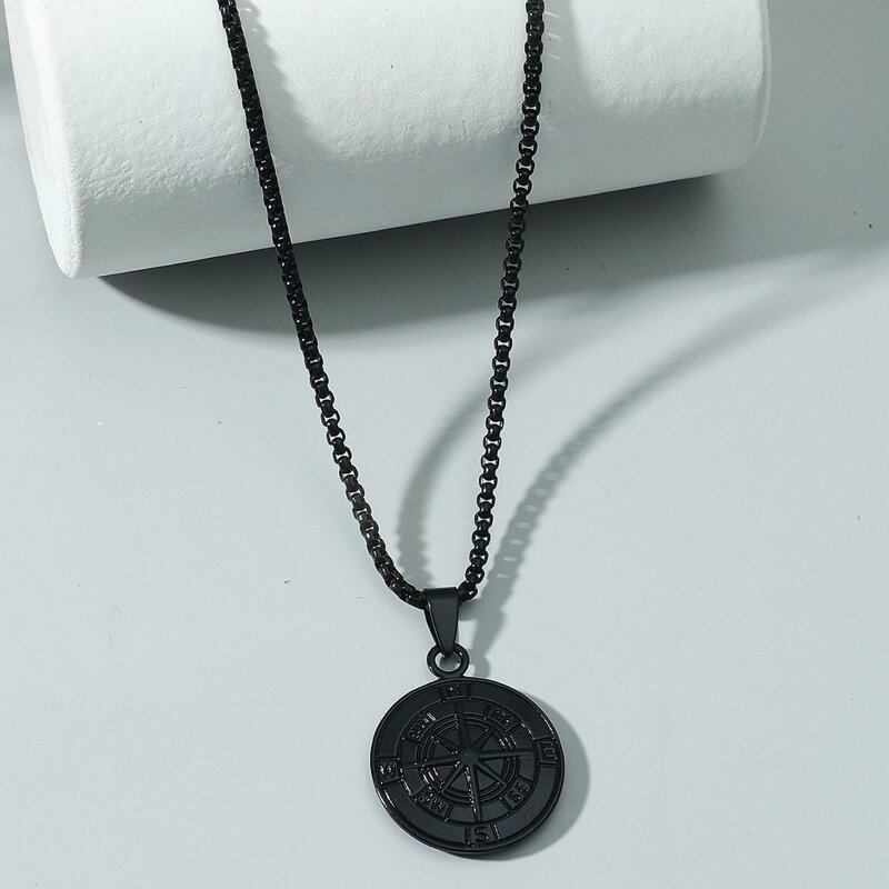 

Guys Compass Charm Necklace, Black