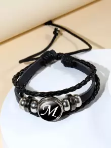 Những người đàn ông thời trang và phổ biến Chữ đồ họa vòng trang trí vòng đeo tay nhiều lớp PU để làm quà tặng trang sức và cho một vẻ ngoài sành điệu - màu đen - Xem 1