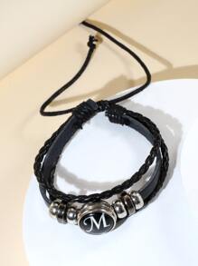 Những người đàn ông thời trang và phổ biến Chữ đồ họa vòng trang trí vòng đeo tay nhiều lớp PU để làm quà tặng trang sức và cho một vẻ ngoài sành điệu - màu đen - Xem 2