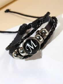 Những người đàn ông thời trang và phổ biến Chữ đồ họa vòng trang trí vòng đeo tay nhiều lớp PU để làm quà tặng trang sức và cho một vẻ ngoài sành điệu - màu đen - Xem 3