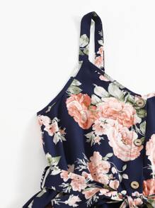 SHEIN 自腰帶印花吊帶連身短褲 - 彩色 - 查看 3