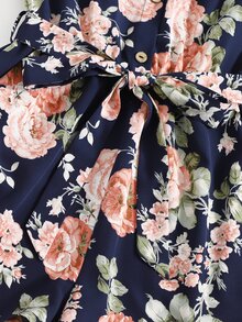 SHEIN 自腰帶印花吊帶連身短褲 - 彩色 - 查看 5