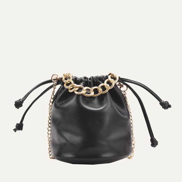 

Minimalist Chain Bucket Bag, Black