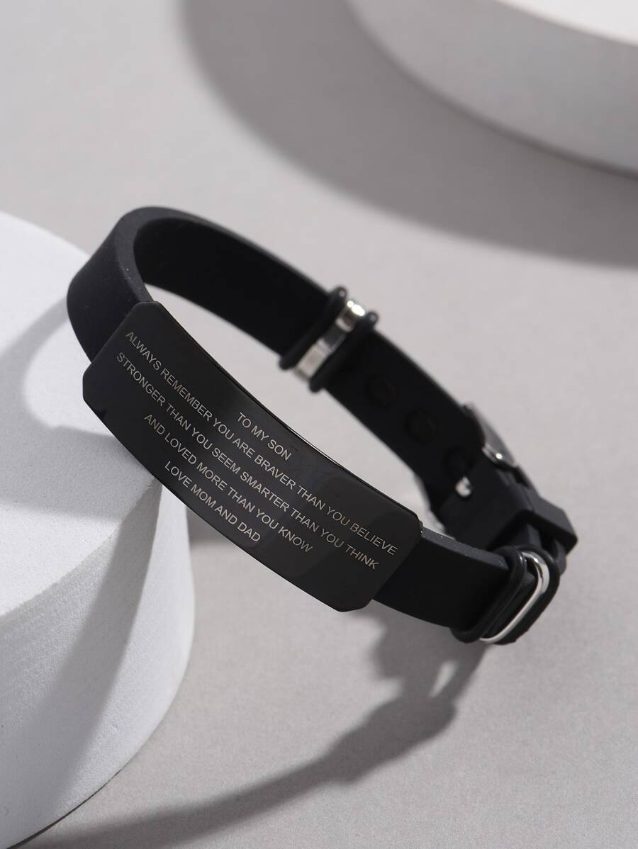Vòng tay thời trang và phổ biến dành cho nam Chữ đồ họa trang trí hình học Vòng đeo tay bằng thép không gỉ Phong cách Punk Hip Pop cho món quà trang sức và cho vẻ ngoài sành điệu - màu đen - Xem 1