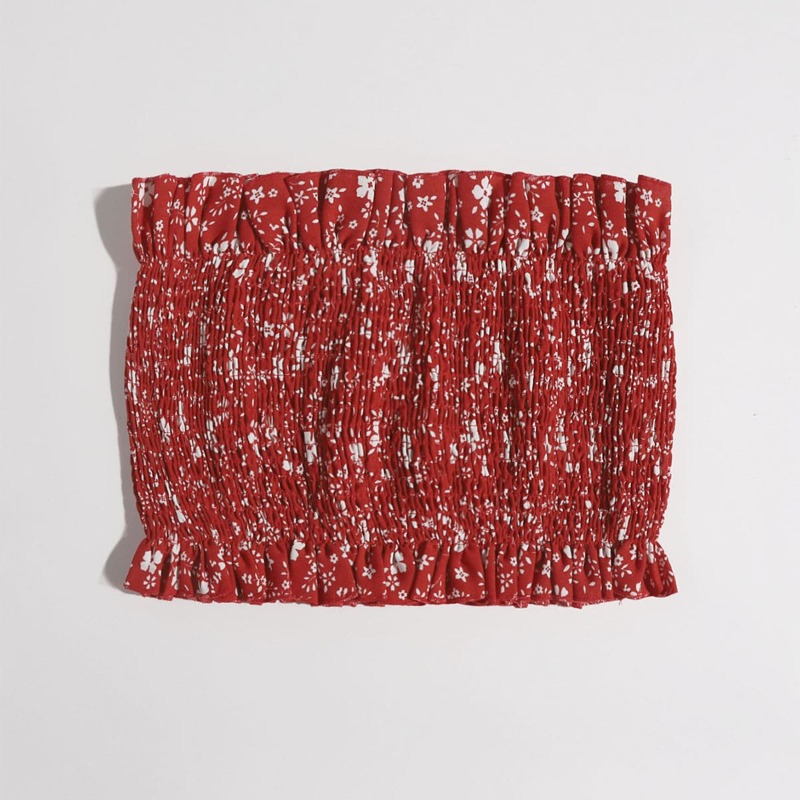 

Ditsy Floral Shirred Crop Tube Top, Red