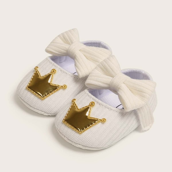 

Baby Girl Bow Decor Velcro Strap Flats, White