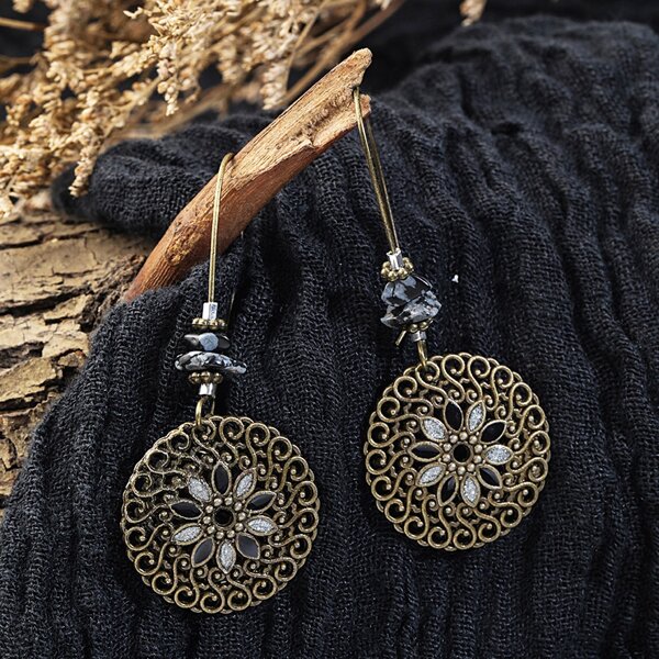 

Hollow Out Round Drop Earrings, Ancient bronze