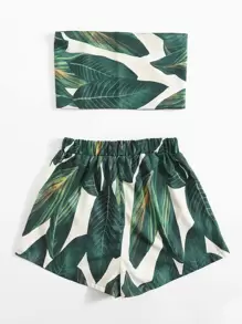 Soleia Tie Front Tropical Print Tube Top & Shorts Set - Multicolor - View 2