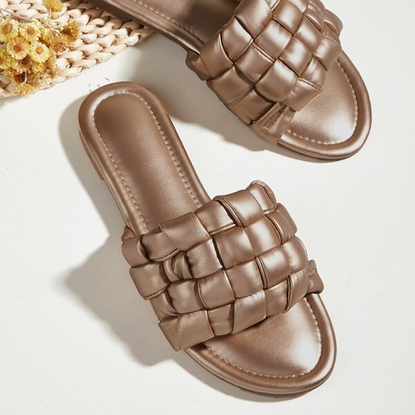 

Minimalist Braided Design Slide Sandals, Champagne