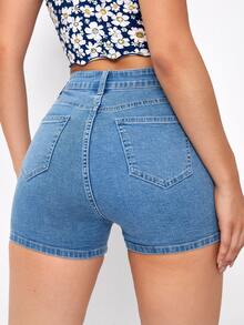Shorts mezclilla ajustados con abertura - Lavado ligero - Ver 2