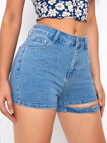 Shorts mezclilla ajustados con abertura - Lavado ligero - Ver 3