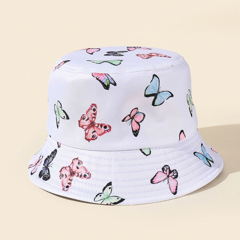 

Butterfly Pattern Bucket Hat, White