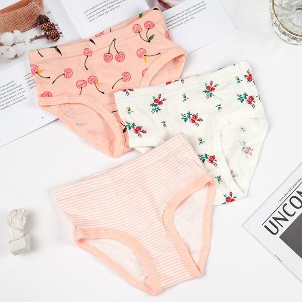 

Toddler Girls 3pcs Striped & Floral Print Underwear, Multicolor