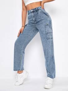 Jeans rectos de cintura alta - Lavado ligero - Ver 1