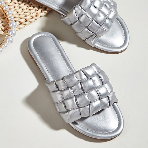 

Minimalist Braided Design Slide Sandals, Silver