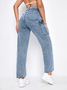 Jeans rectos de cintura alta - Lavado ligero - Ver 2