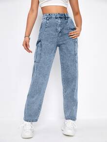 Jeans rectos de cintura alta - Lavado ligero - Ver 4