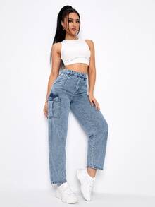 Jeans rectos de cintura alta - Lavado ligero - Ver 5